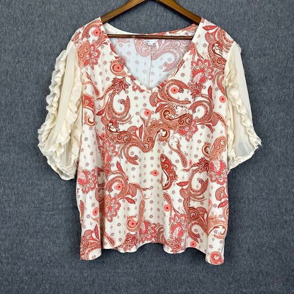 Cato Tops - Cato Paisley Ruffled Puff Sleeve Top Sz 22 Comfort Summer Office Casual Stretch